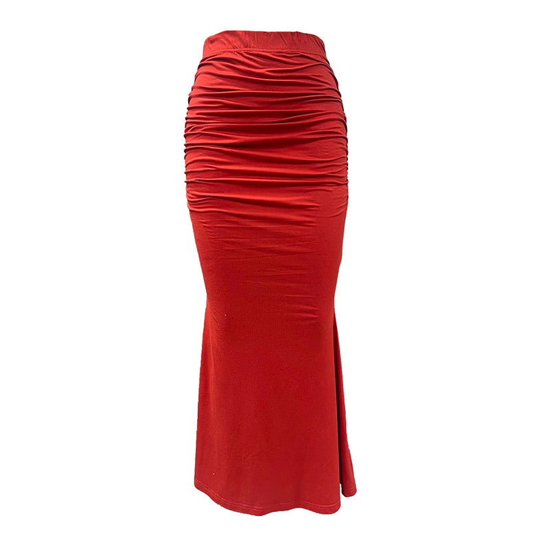 Women's Solid Color Bodycon Mermaid Hem Dress, Ruched Tailored Pencil Dress With Elegant Draping