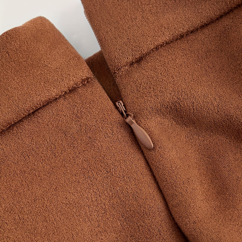 Women's Solid Color Fringe Mini Skirt, Western Style A-Line Denim Skirt With Decorative Buttons For Spring And Summer