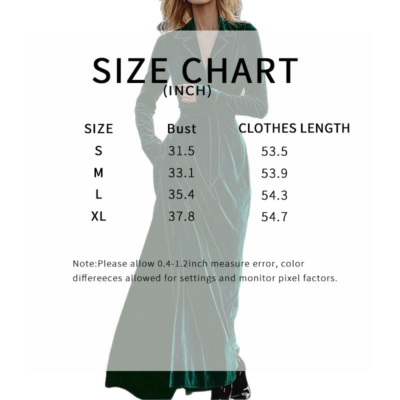 Women's Velvet Maxi Dress, Fall Long Sleeve Lapel V-Neck Casual Dress With Belt