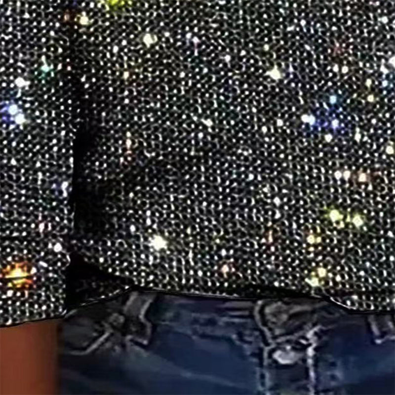 Plus Size Women's V-Neck Sparkle Top Long Sleeve Glitter Blouse For Office And Casual Wear